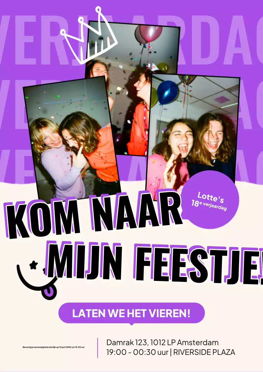 Paarse retro verjaardagskaart/poster