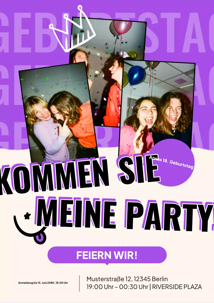 Lila Retro-Geburtstagseinladungsposter