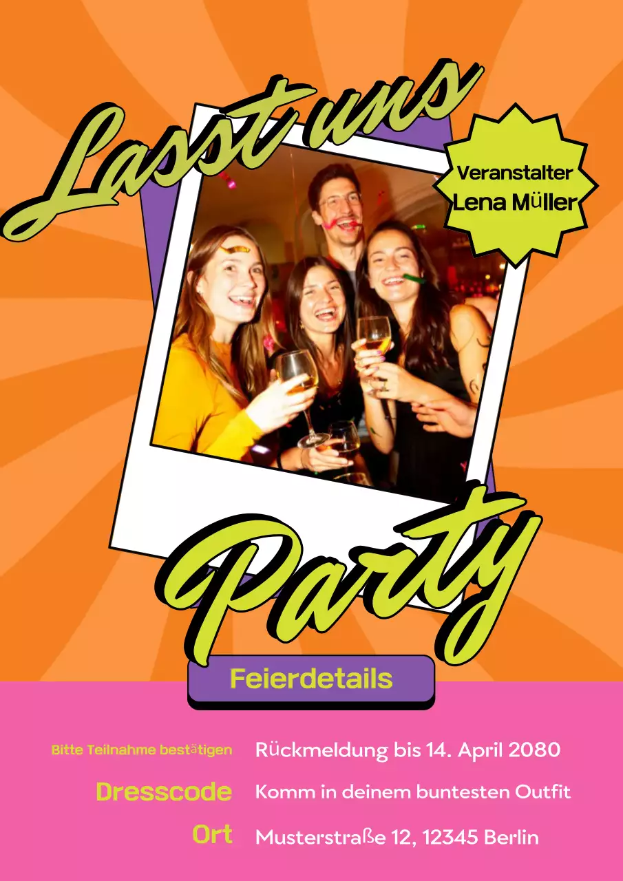 Orangefarbenes Retro-Geburtstagseinladungsplakat