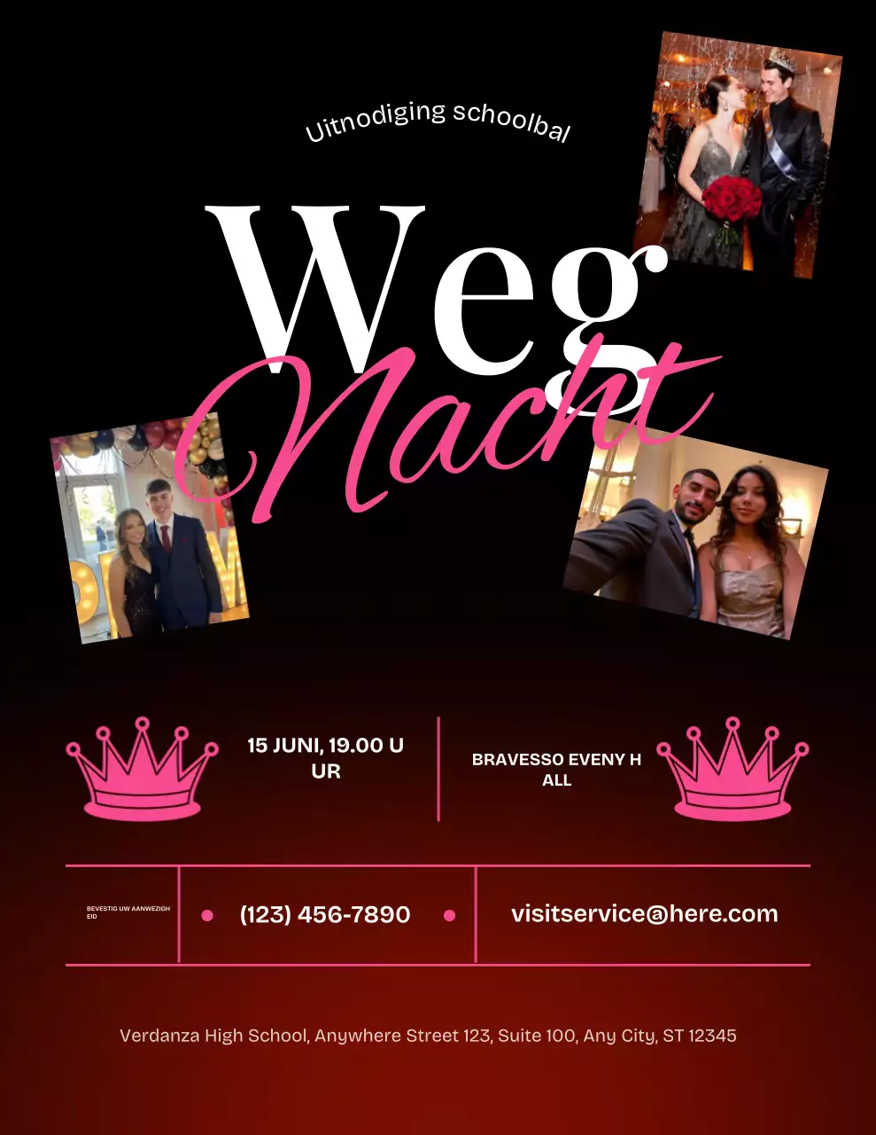 Elegante uitnodigingsposter voor het schoolbal in marineblauw