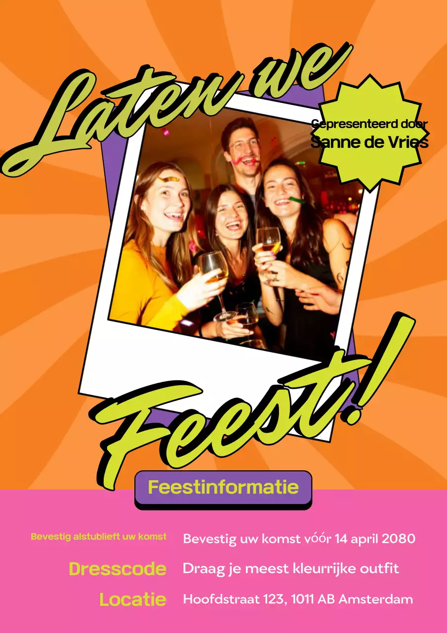 Oranje retro verjaardagskaart poster