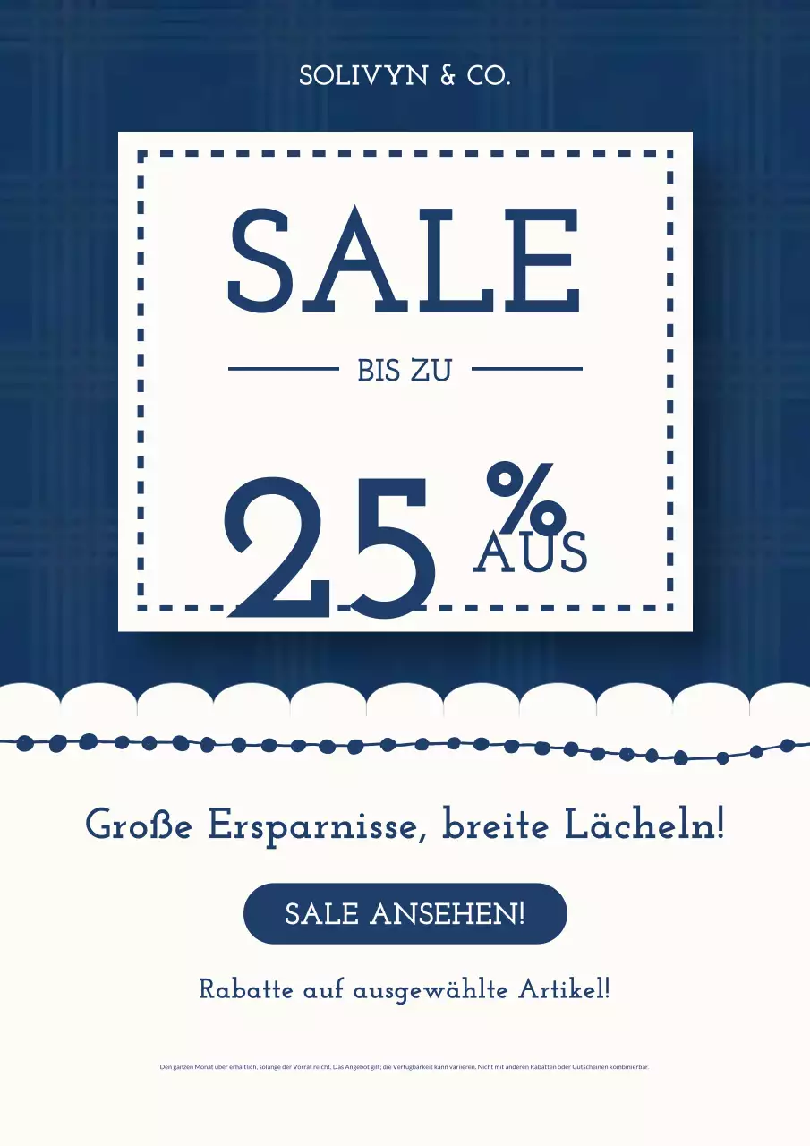 Aktionsplakat für den Verkauf klassischer Marineblauer Klassiker