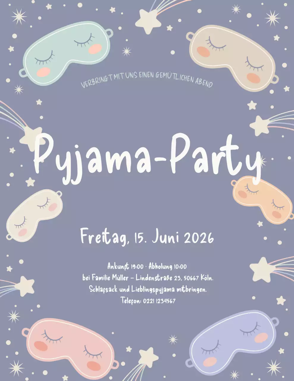 Lila verspieltes Party-Einladungsplakat