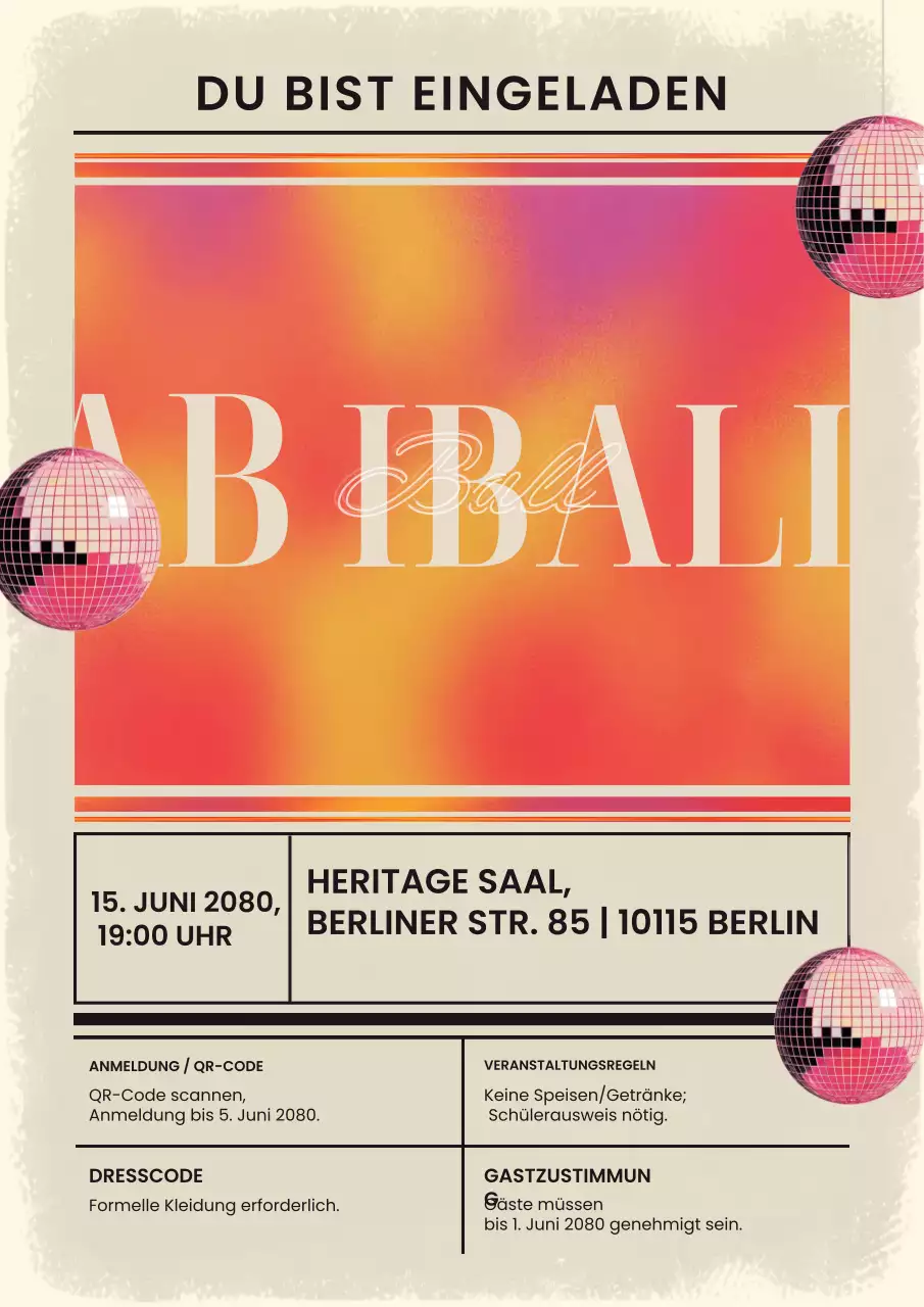 Instagram-Post: Einladung zum Abschlussball im Retro-Orange