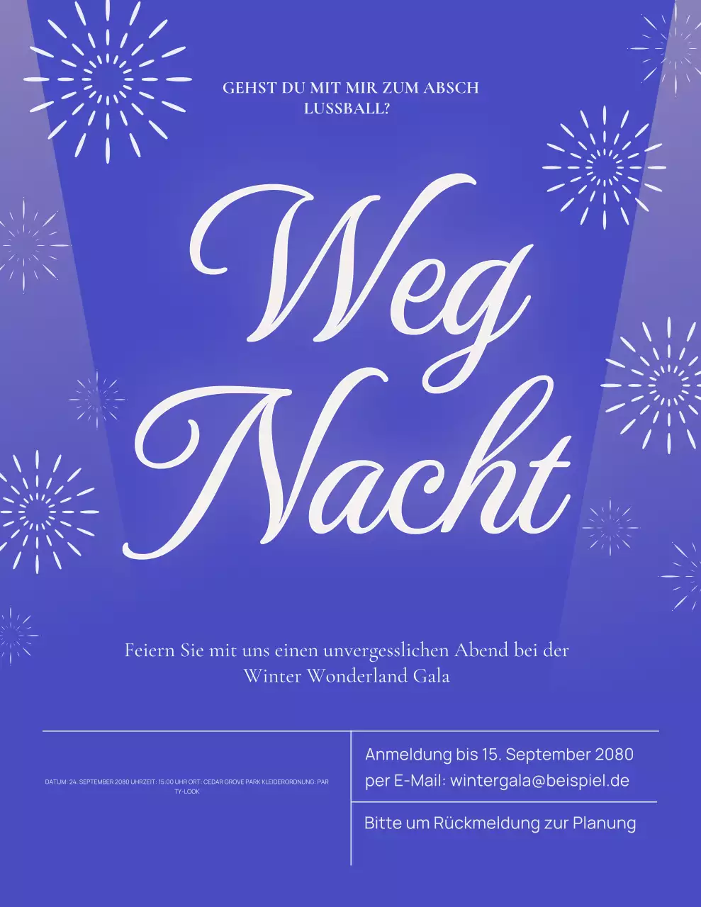 Elegantes blaues Einladungsplakat für den Abschlussball