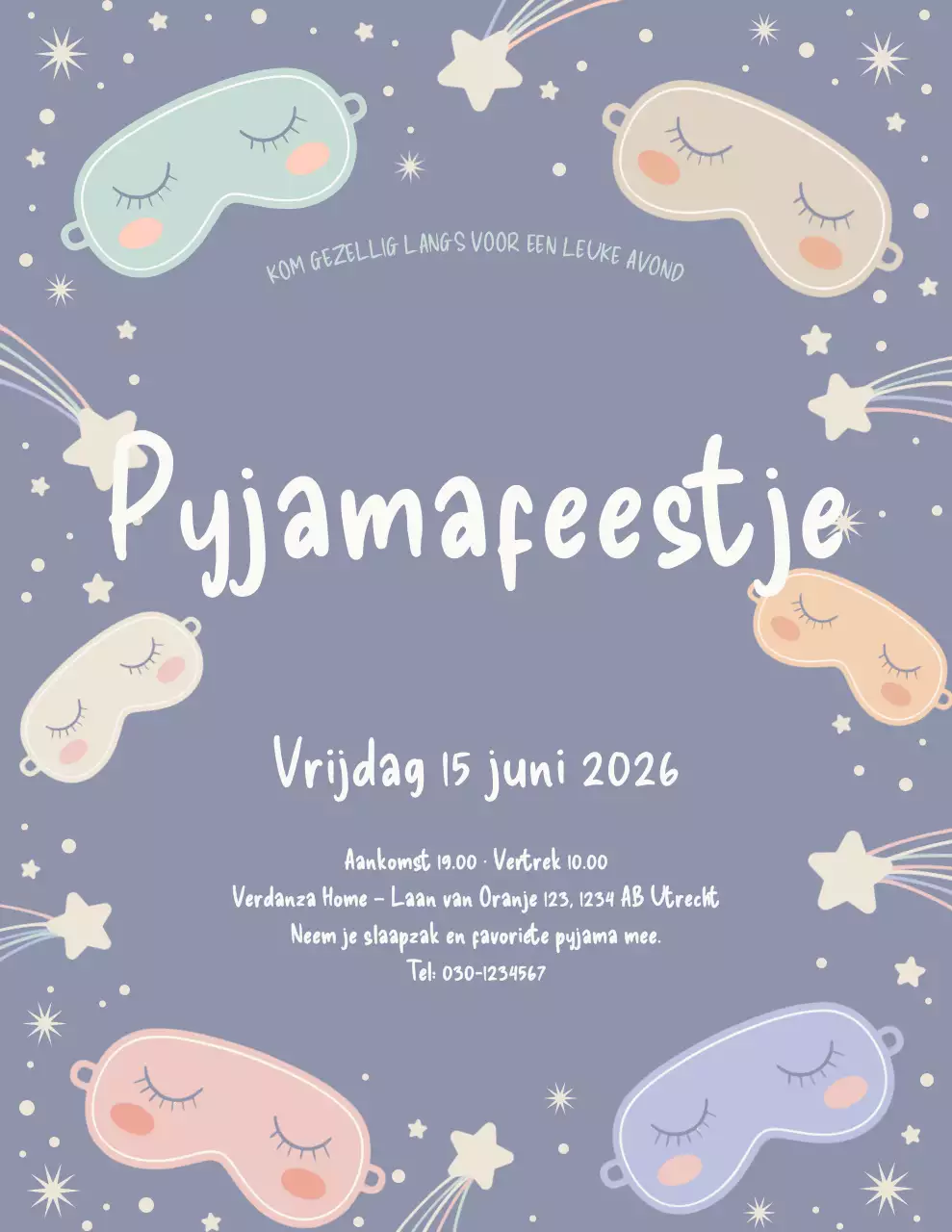 Paarse speelse feestuitnodiging poster