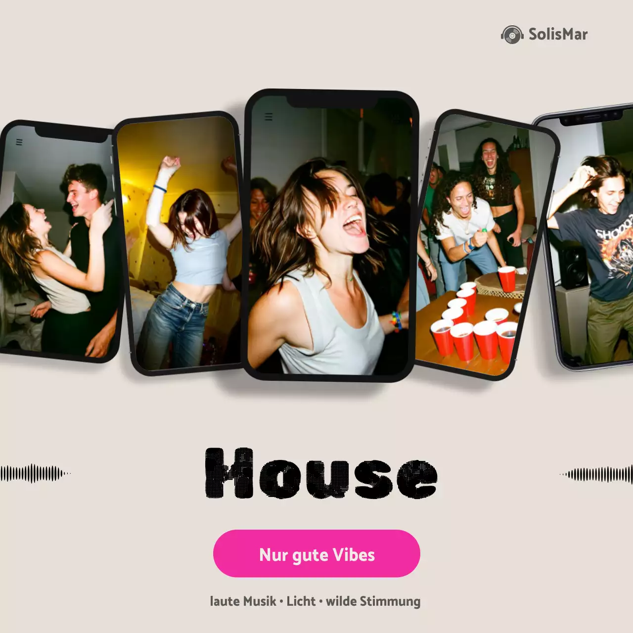 Beige Trendige Party-Einladung Social Media Quadratisch