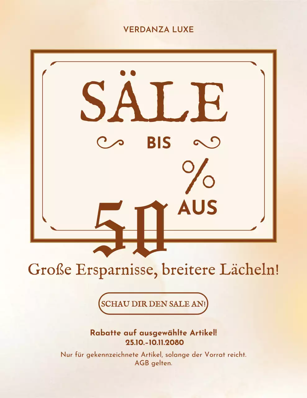 Elegantes beigefarbenes Verkaufsplakat