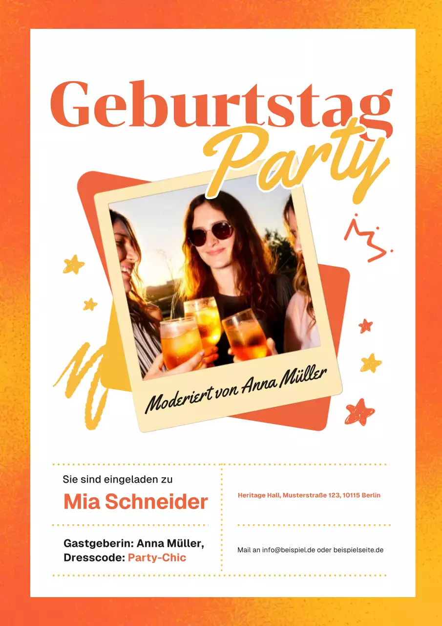 Orangefarbenes Retro-Geburtstagseinladungsplakat