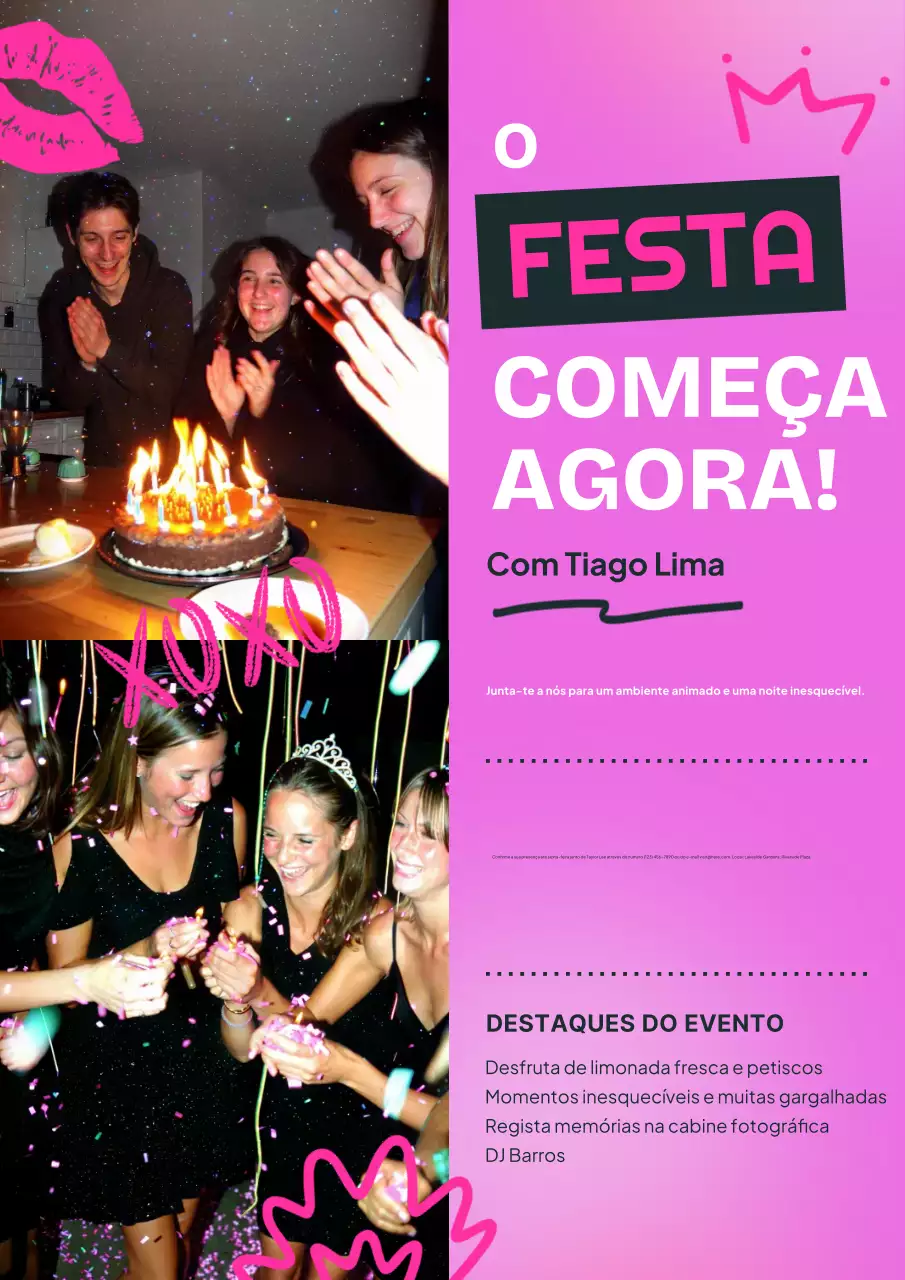 Pôster de convite de aniversário moderno rosa