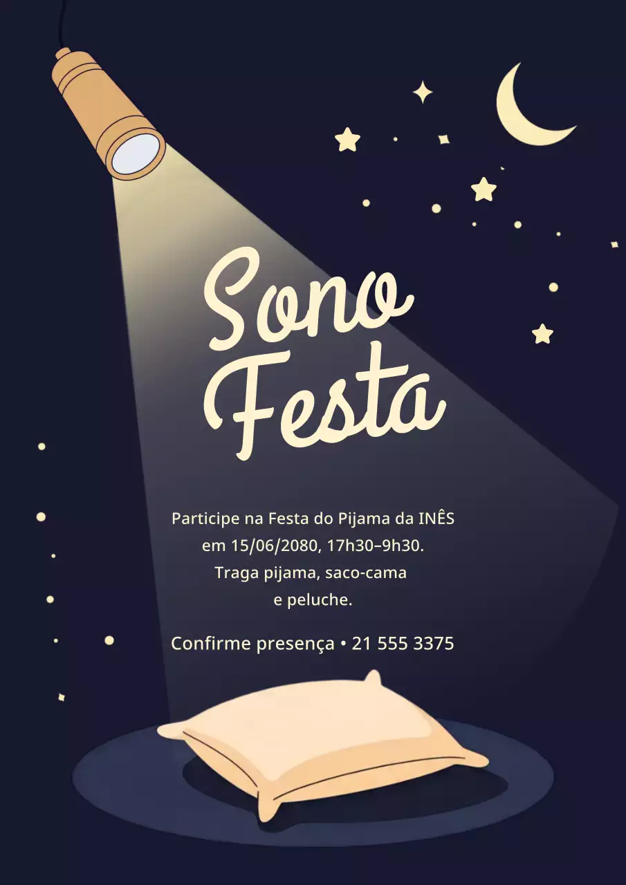 Pôster de convite para festa do pijama