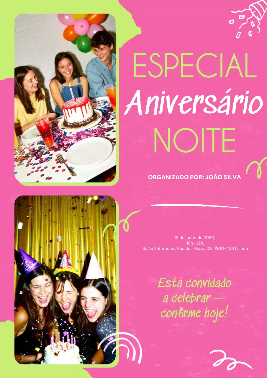 Pôster de convite de aniversário retrô rosa