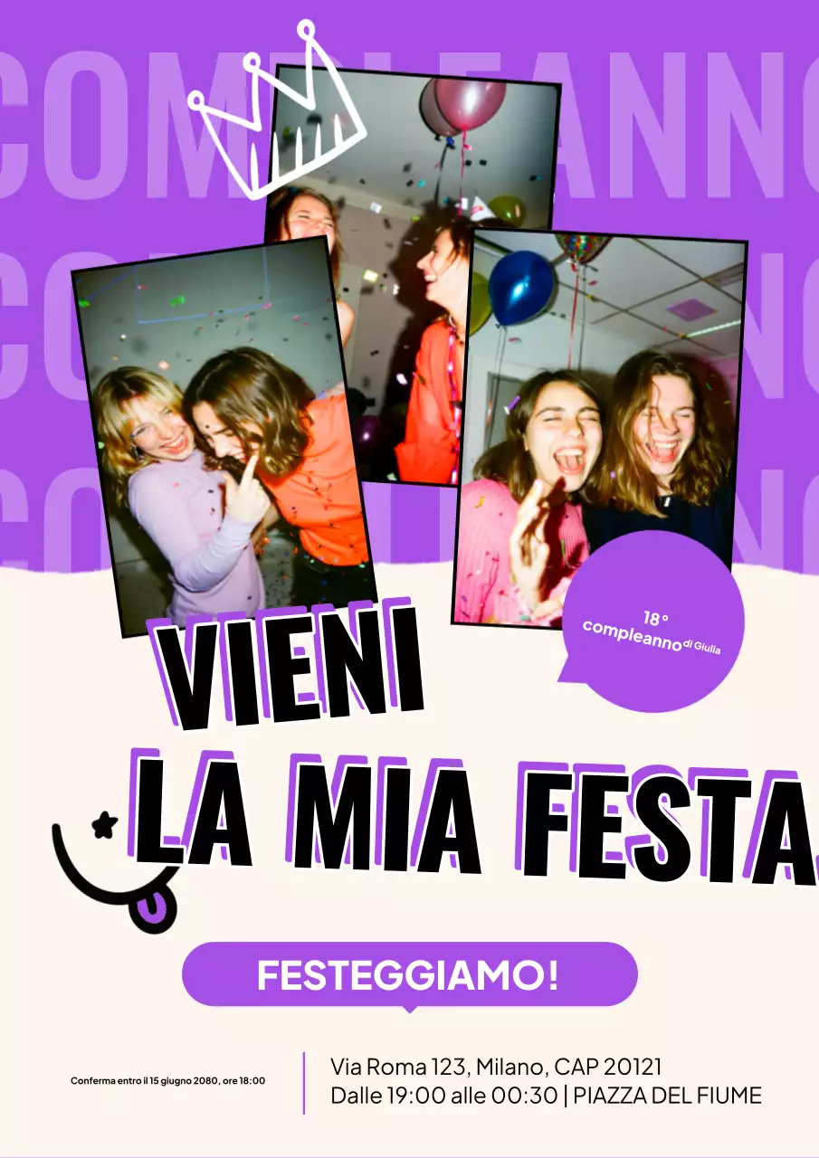 Poster di invito di compleanno retrò viola