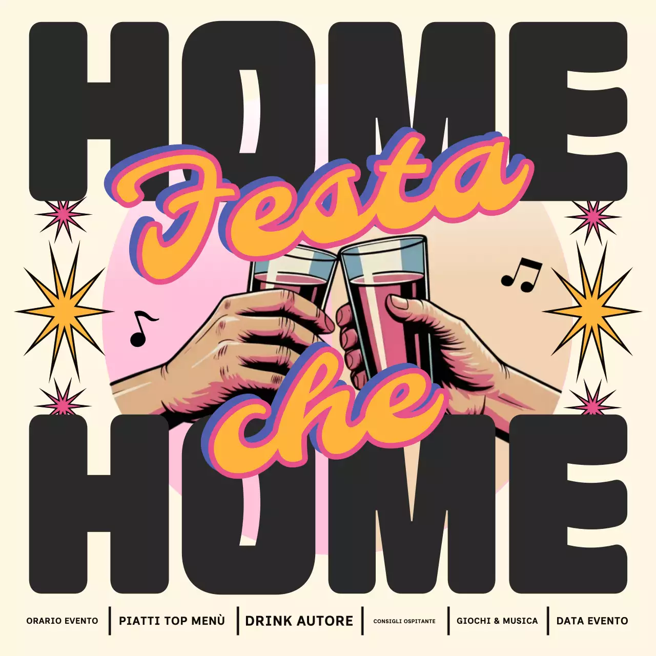 Invito per festa retrò beige quadrato per social media