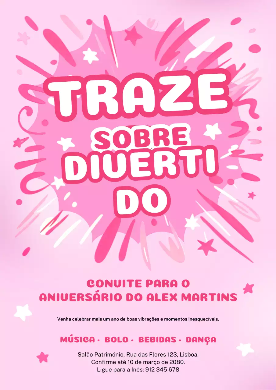 Pôster de convite de aniversário retrô rosa
