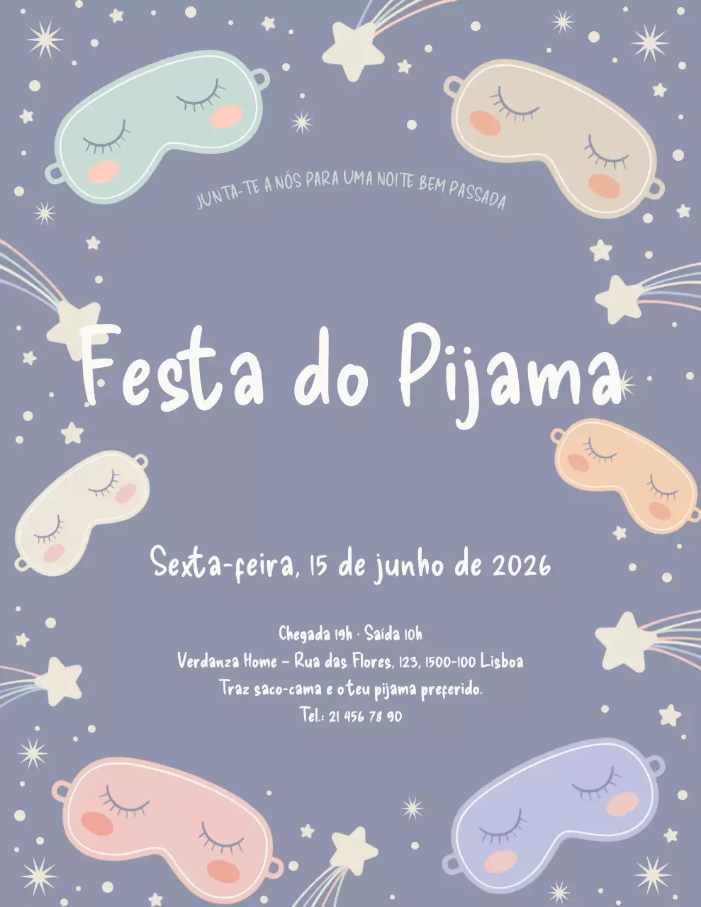 Pôster de convite para festa roxa e divertida