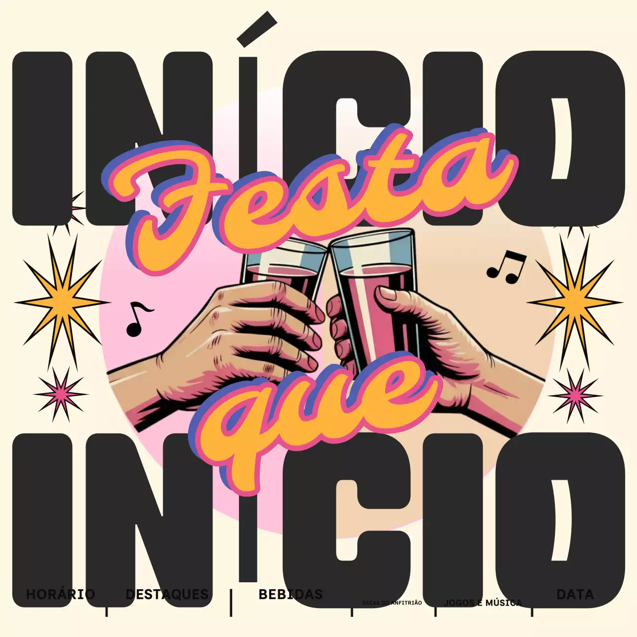 Convite para festa retrô bege para redes sociais (quadrado)