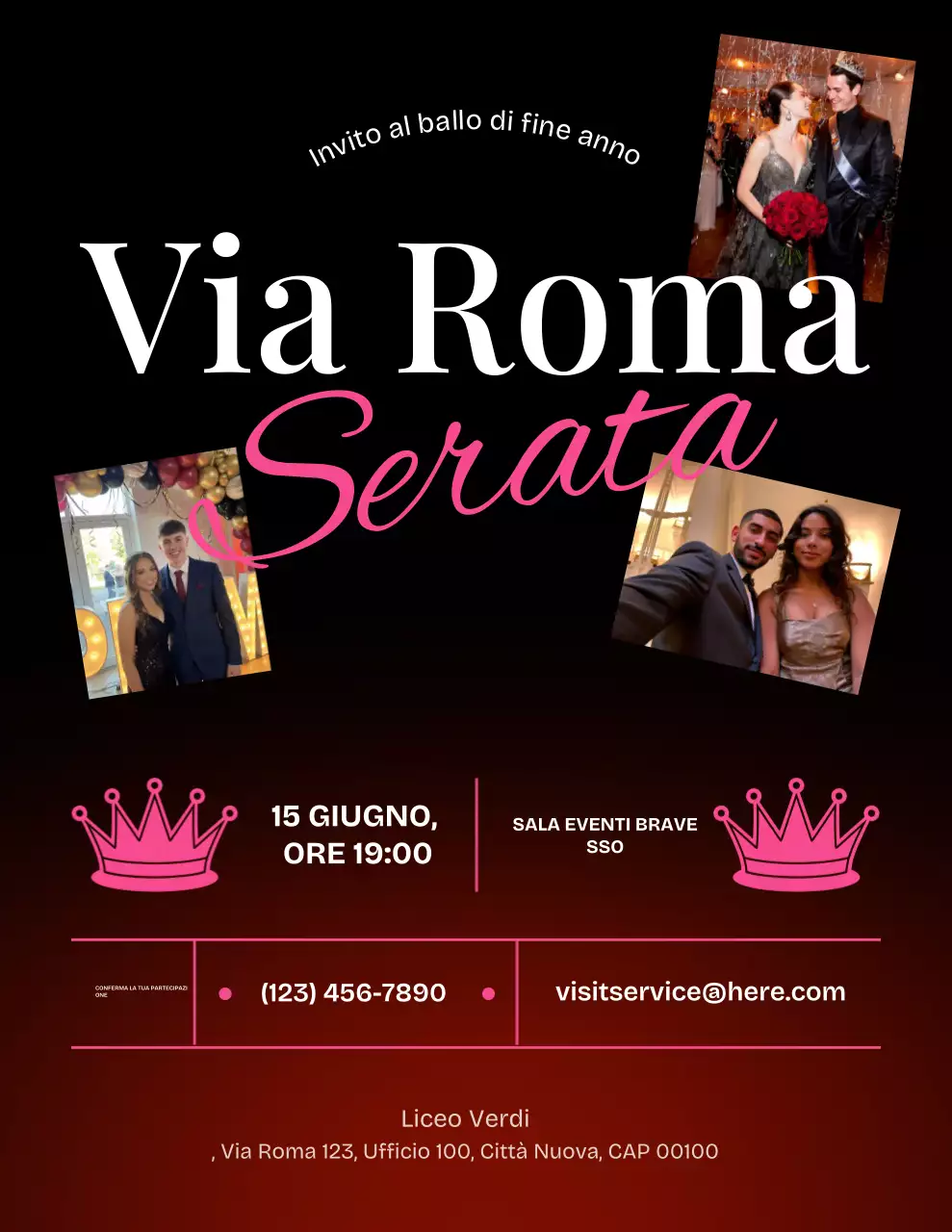 Poster elegante per invito al ballo di fine anno in blu navy