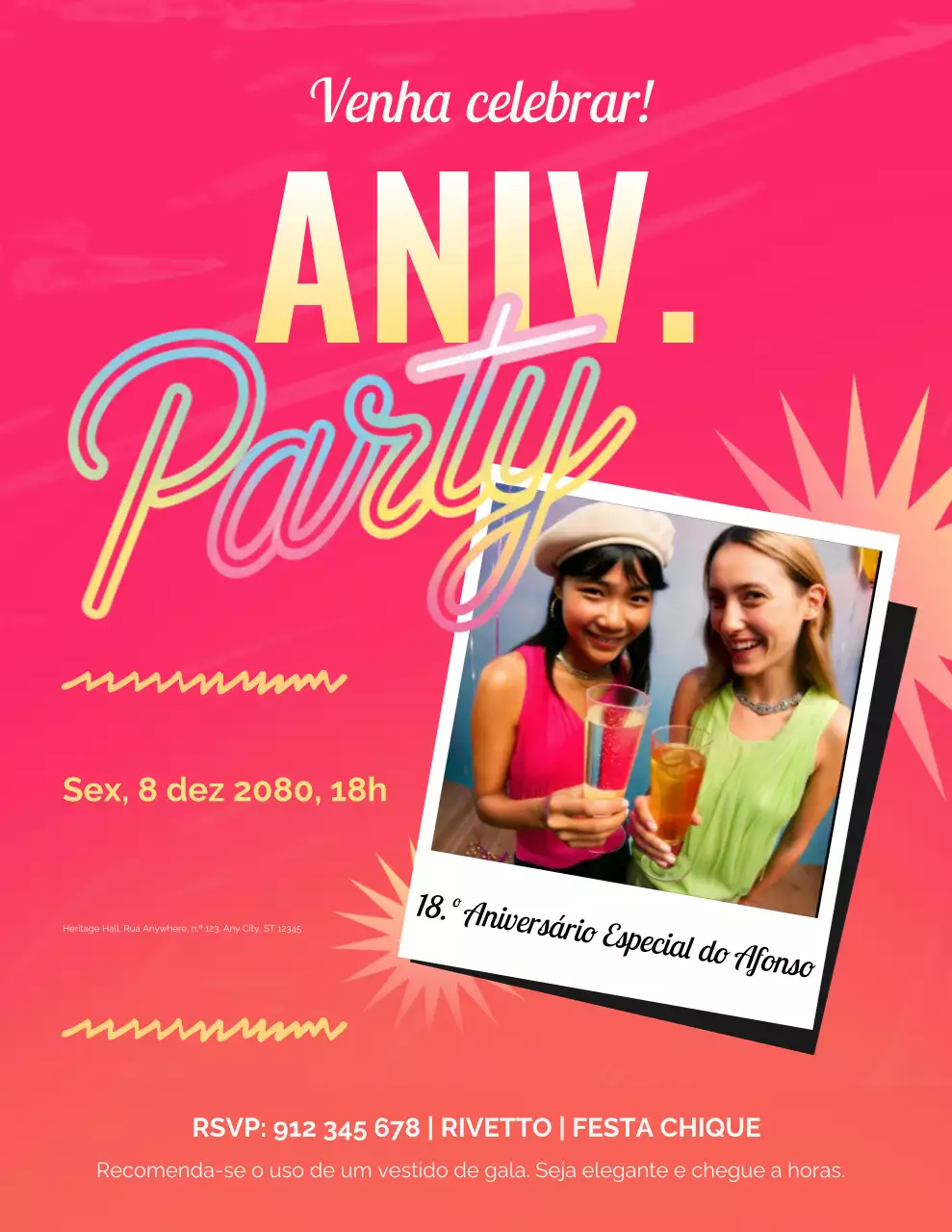 Pôster de convite de aniversário retrô rosa