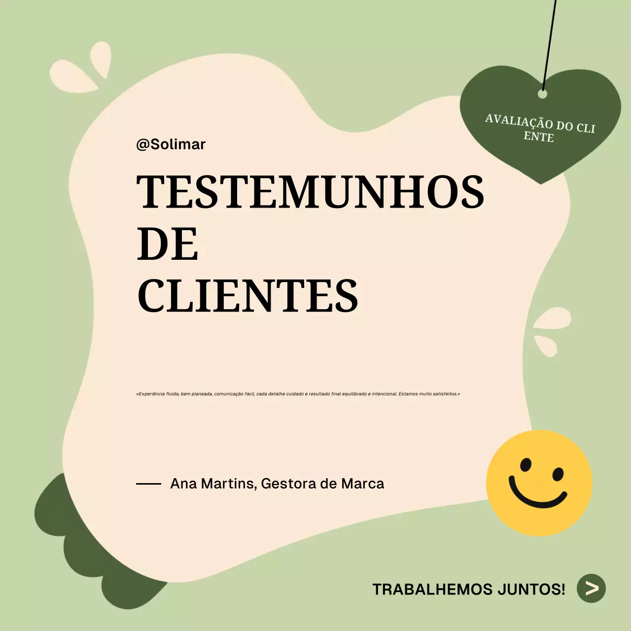 Avaliação de cliente minimalista e verde nas redes sociais (Square)