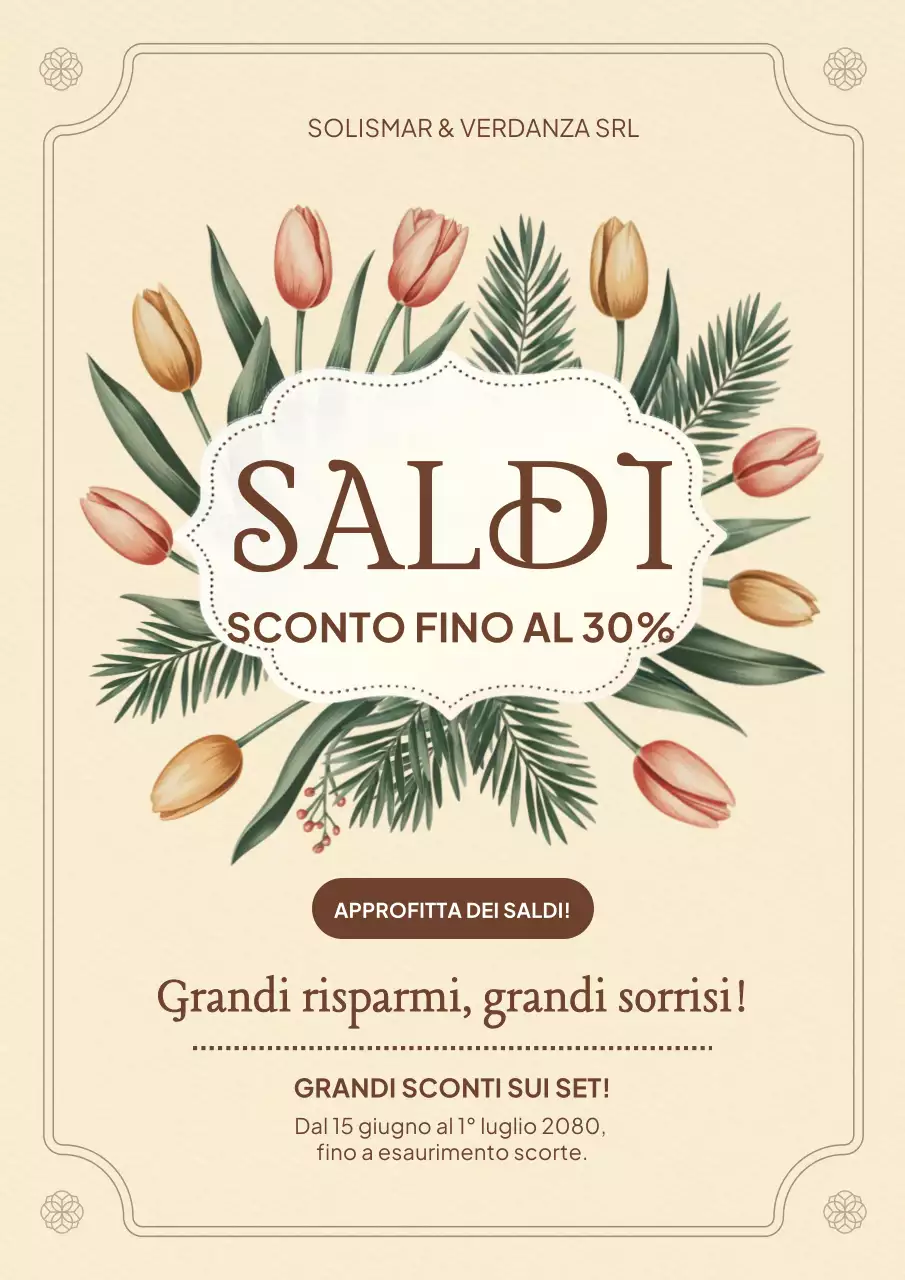 Poster promozionale di vendita floreale beige