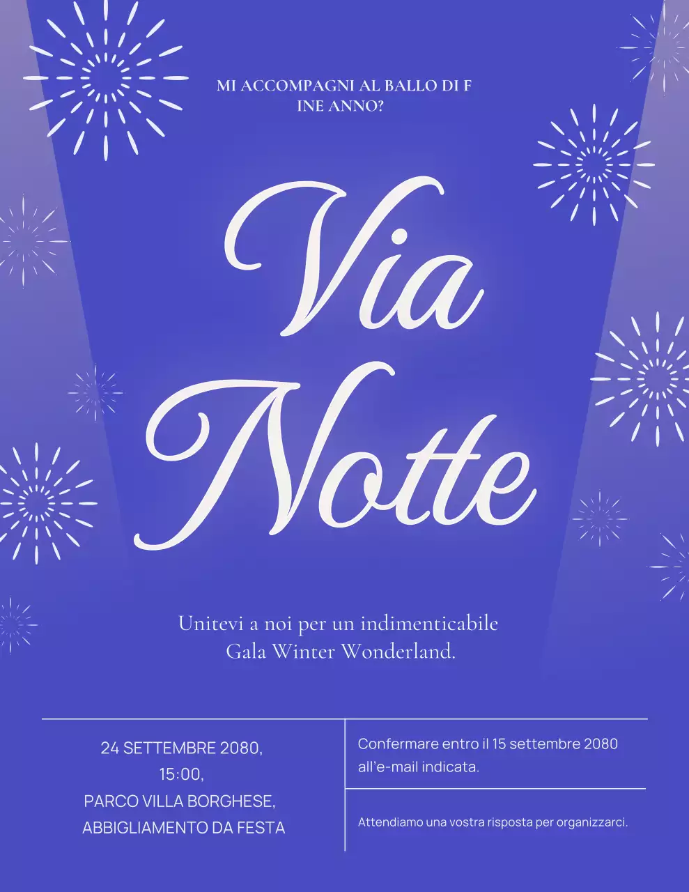 Poster elegante blu per invito al ballo di fine anno