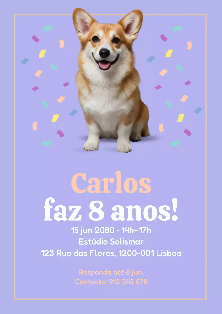 Pôster de convite de aniversário roxo e divertido
