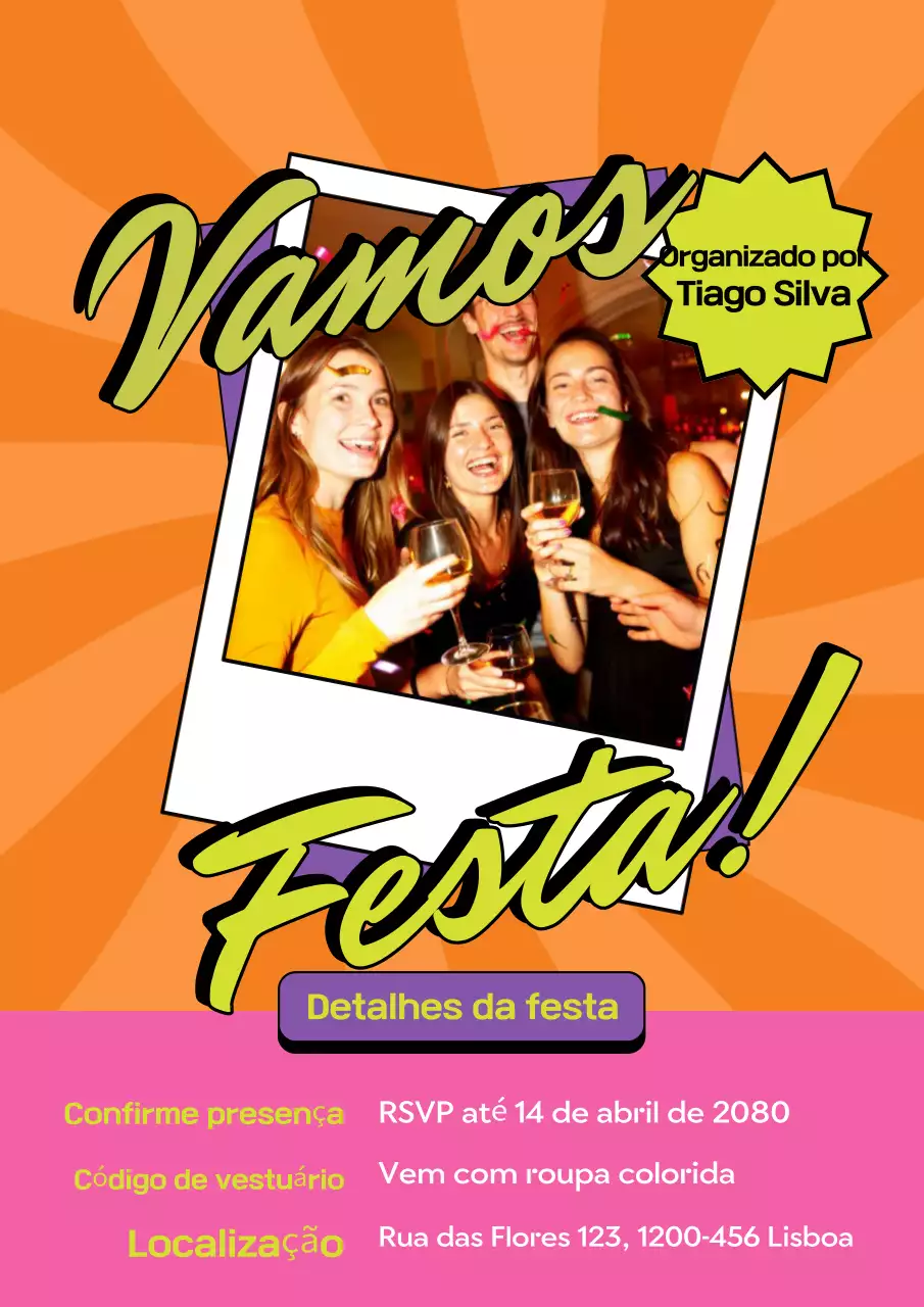 Pôster de convite de aniversário retrô laranja