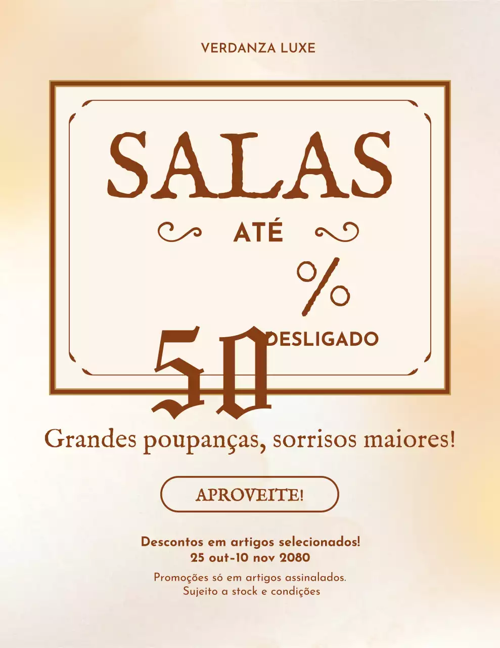 Pôster elegante bege para promoção de vendas