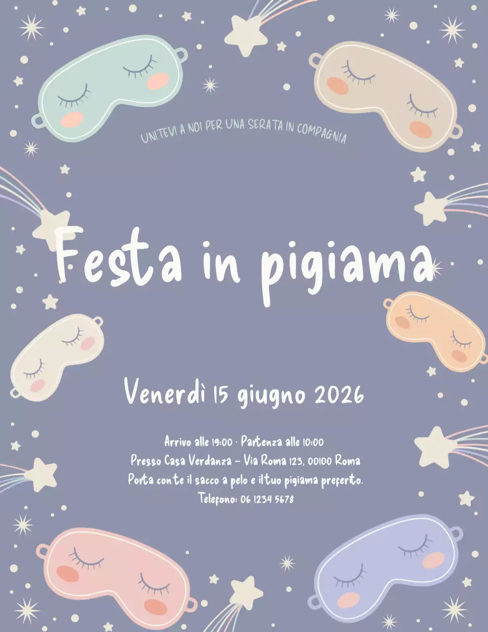 Manifesto di invito per una festa giocosa in viola