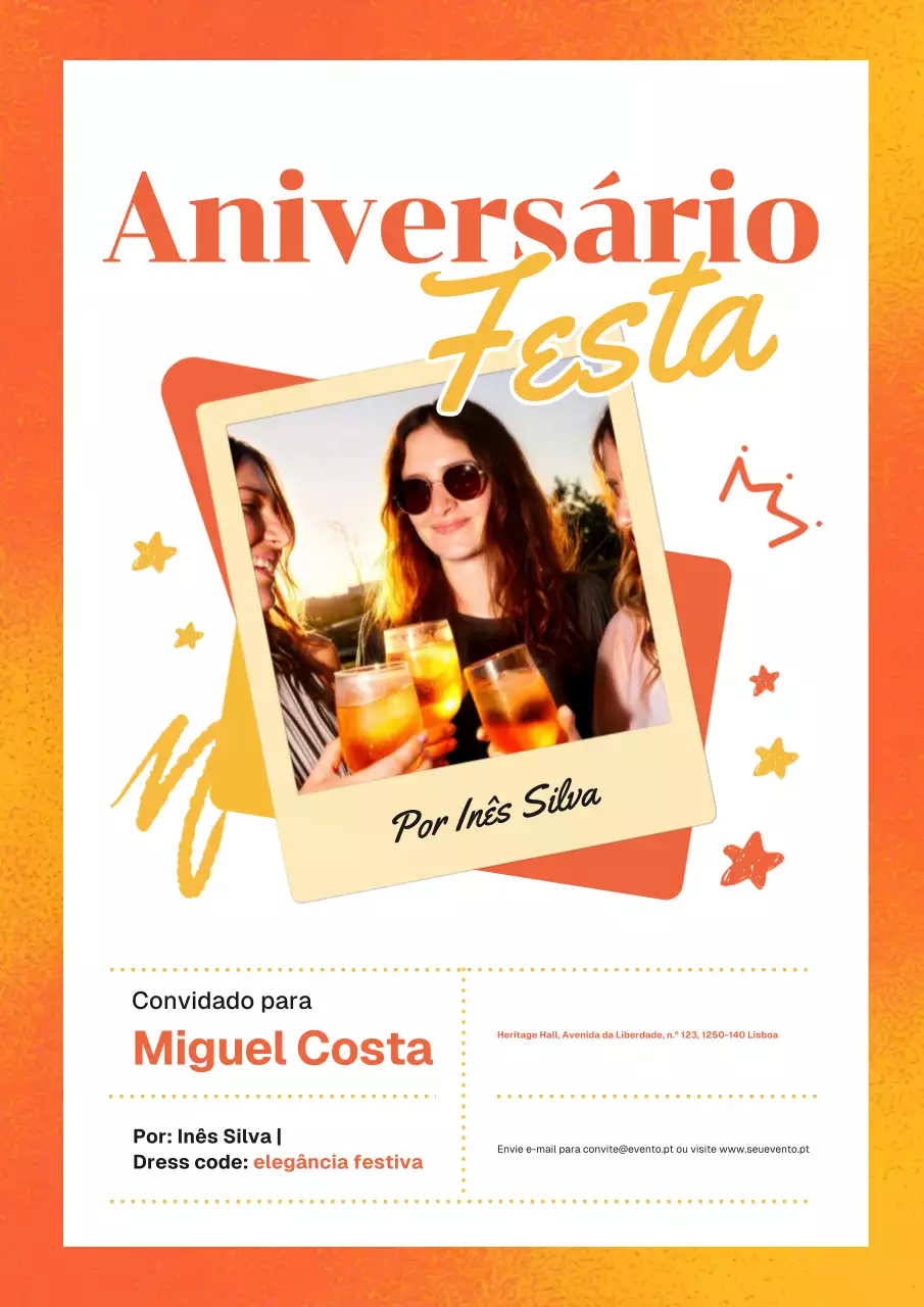 Pôster de convite de aniversário retrô laranja