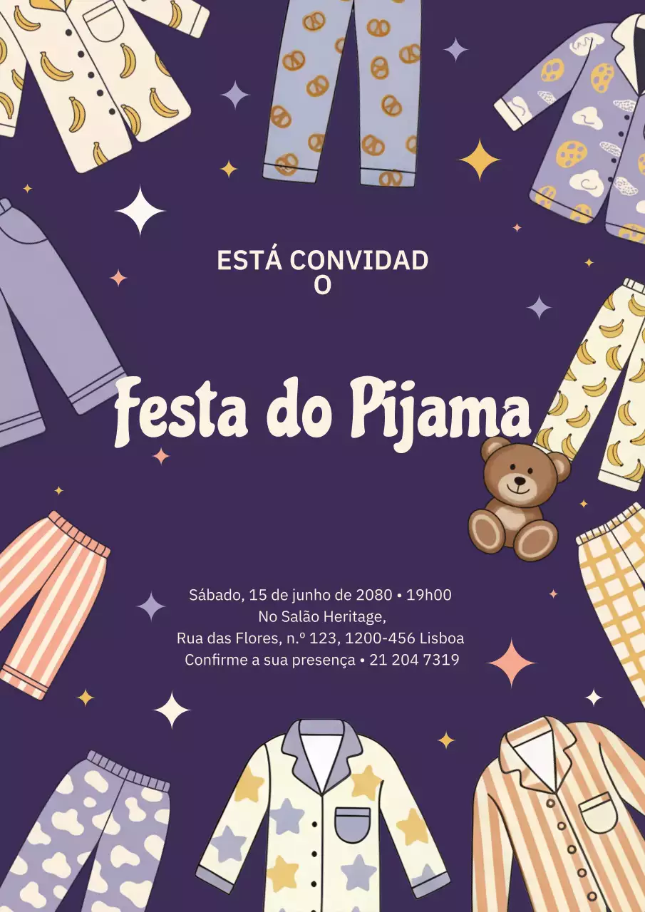 Convite para Instagram com estampa de pijama retrô roxo