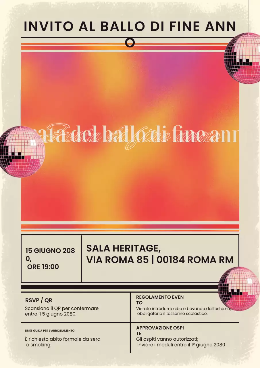 Post Instagram con invito al ballo di fine anno retrò arancione