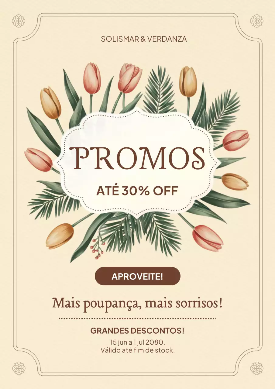 Pôster promocional floral bege