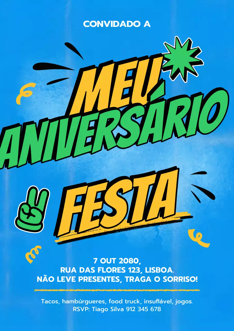 Pôster de convite de aniversário azul vibrante