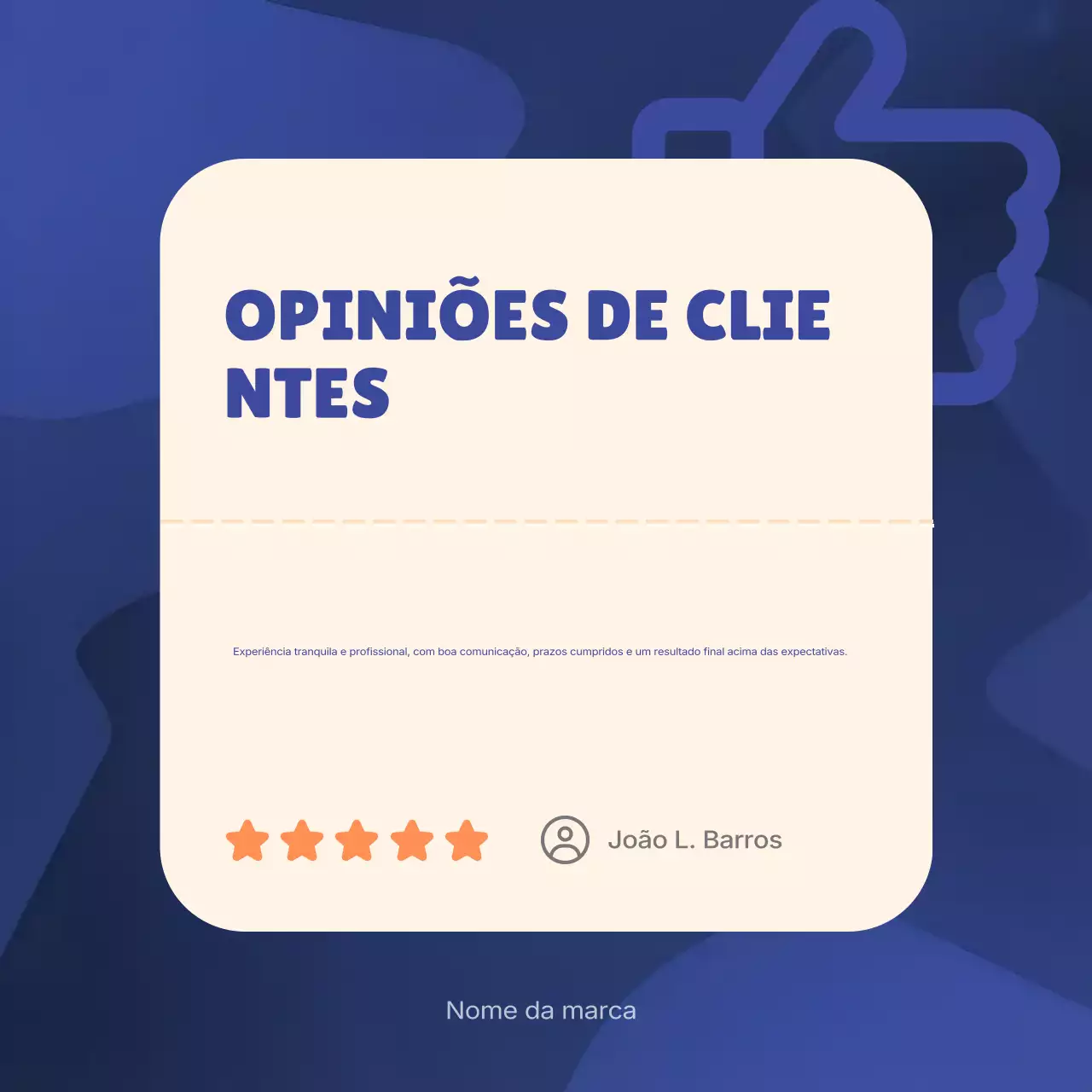 Anúncio de avaliação de cliente da Blue Modern no Instagram