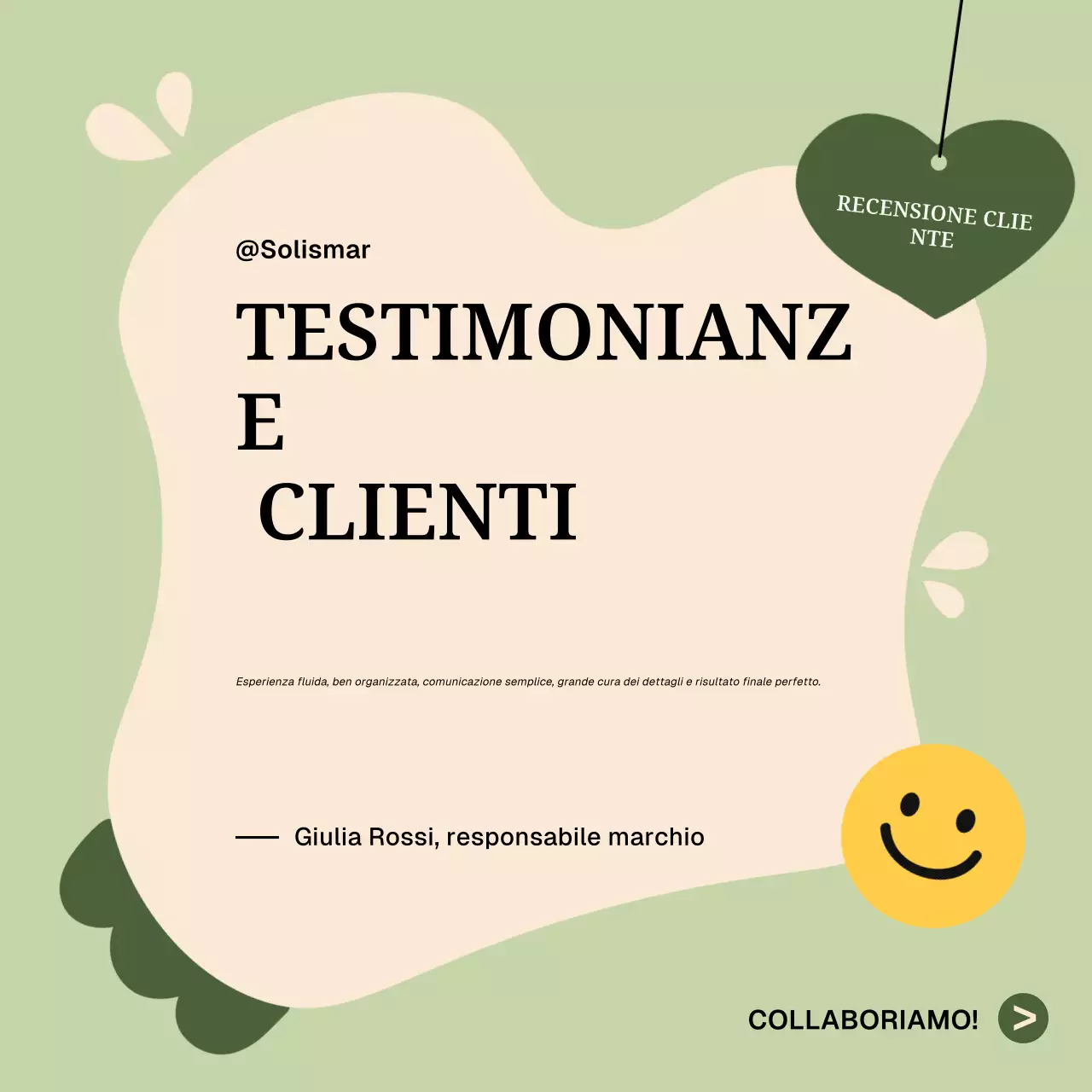 Recensione del cliente minimalista verde Social Media Square
