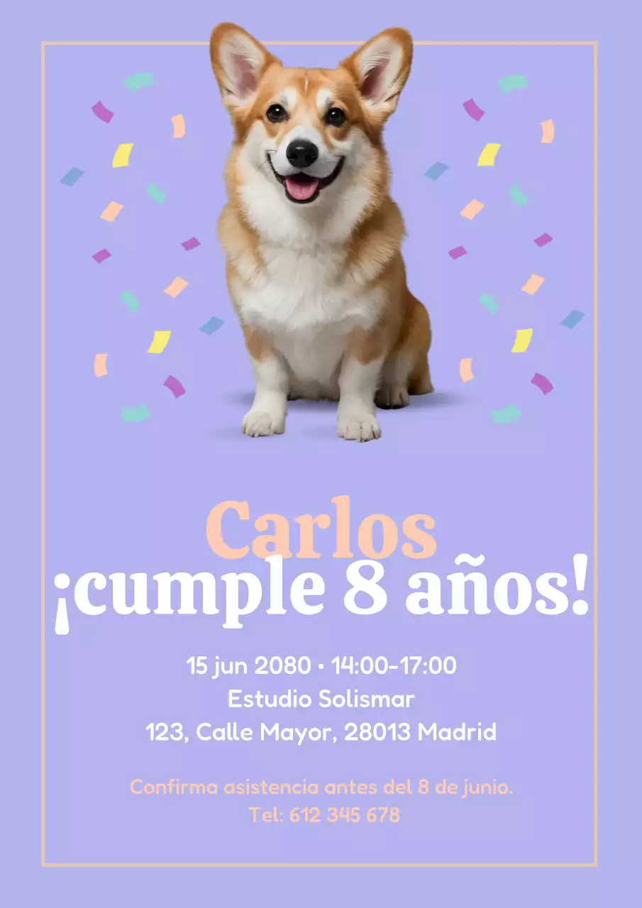 Póster de invitación de cumpleaños morado y divertido