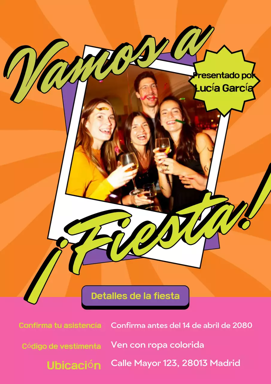 Póster de invitación de cumpleaños retro naranja