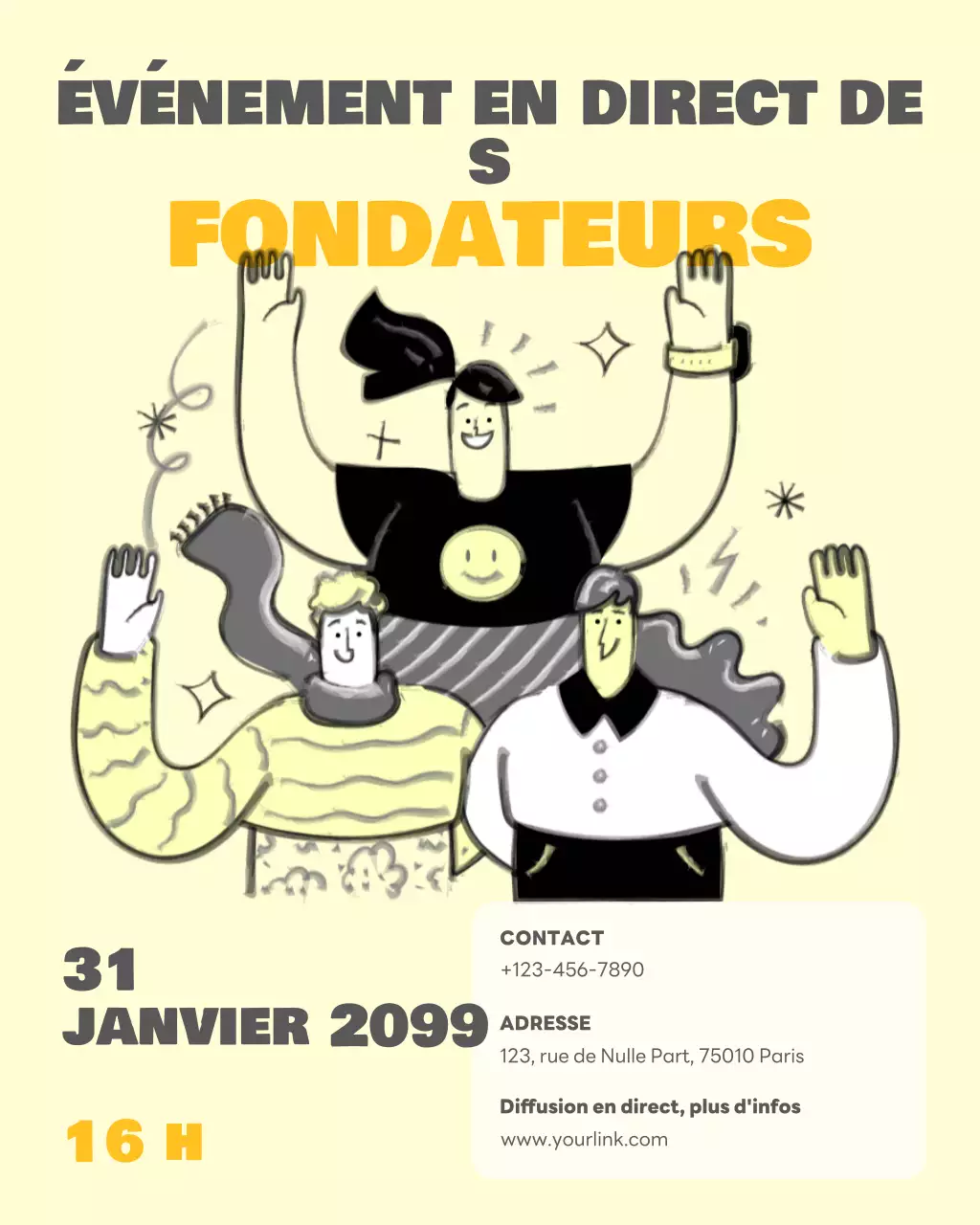 Annonce de l'événement des fondateurs modernes jaunes