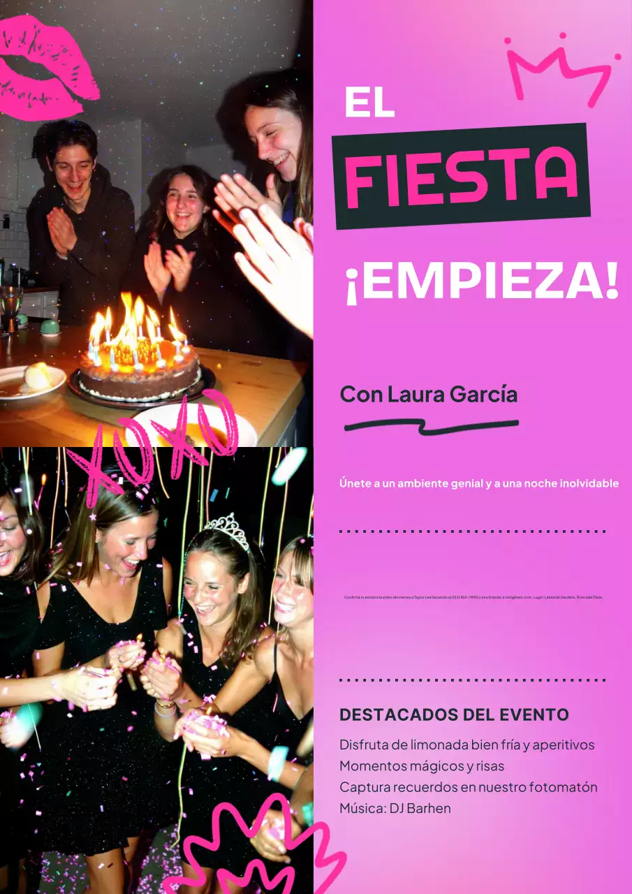 Póster de invitación de cumpleaños moderno en color rosa