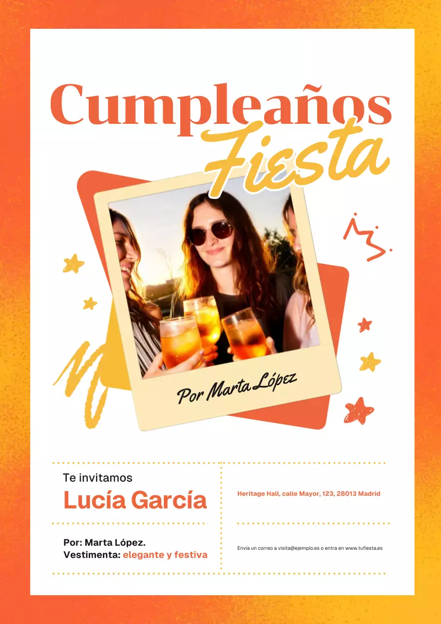 Póster de invitación de cumpleaños retro naranja