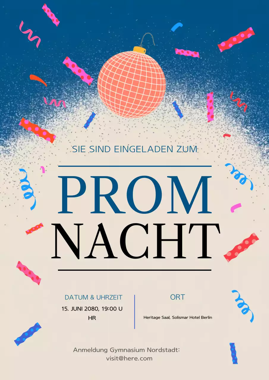 Elegantes blaues Einladungsplakat zum Abschlussball