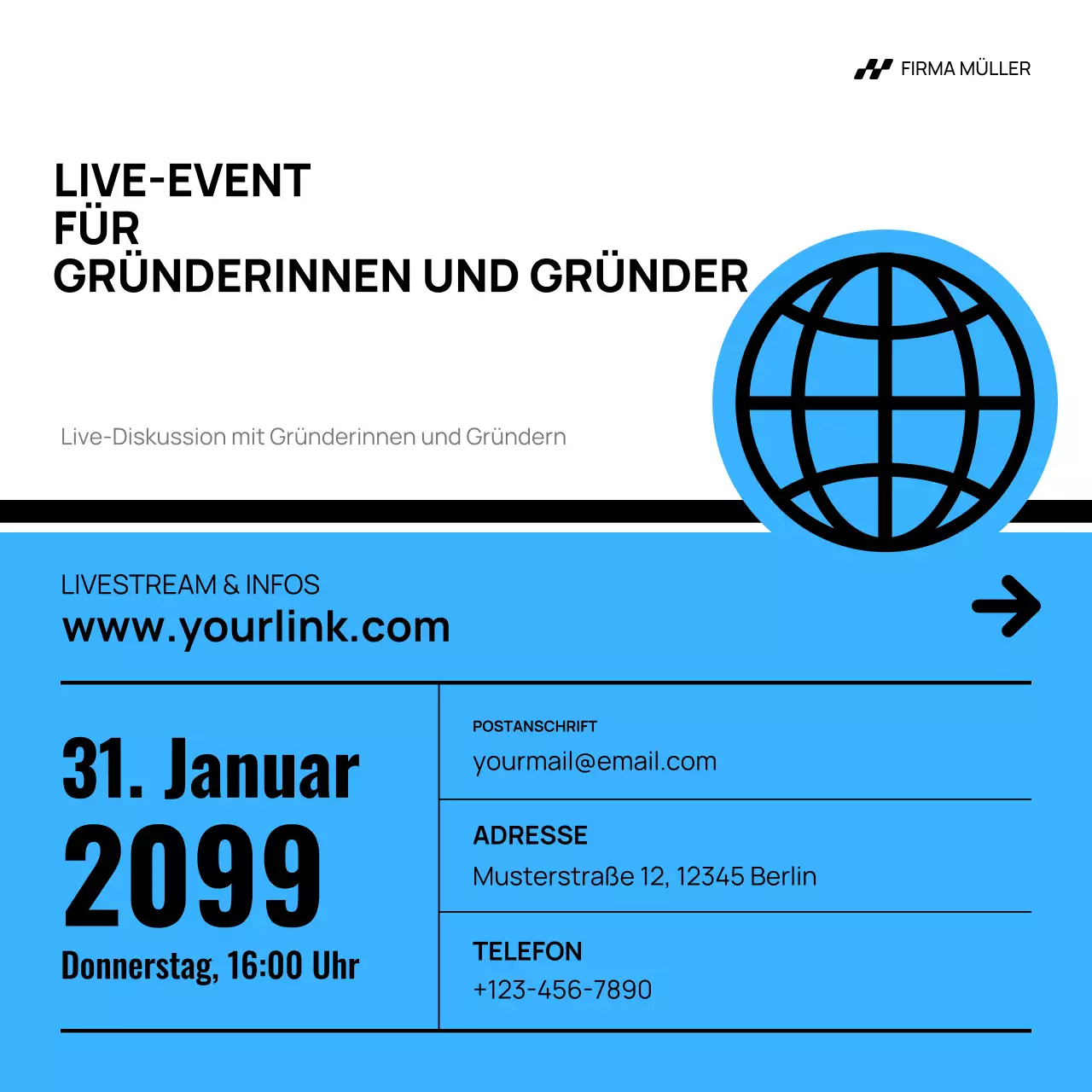 blaue moderne Geschäftseinladung