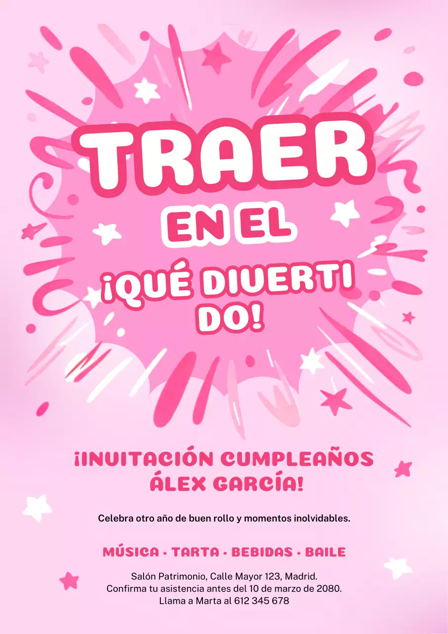 Póster de invitación de cumpleaños retro rosa
