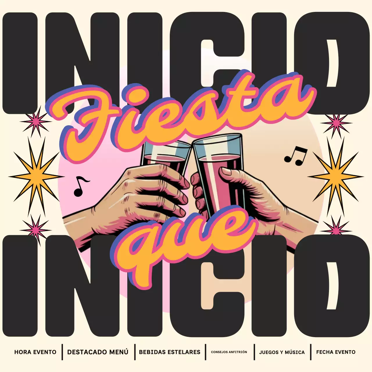 Invitación de fiesta retro beige cuadrada para redes sociales