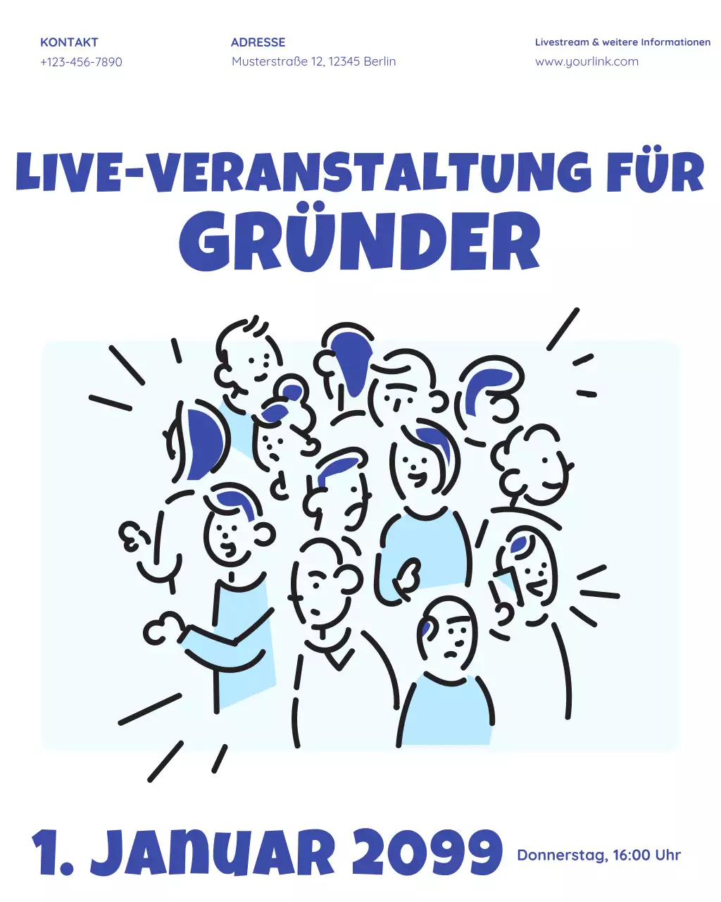 Ankündigung einer modernen blauen Veranstaltung