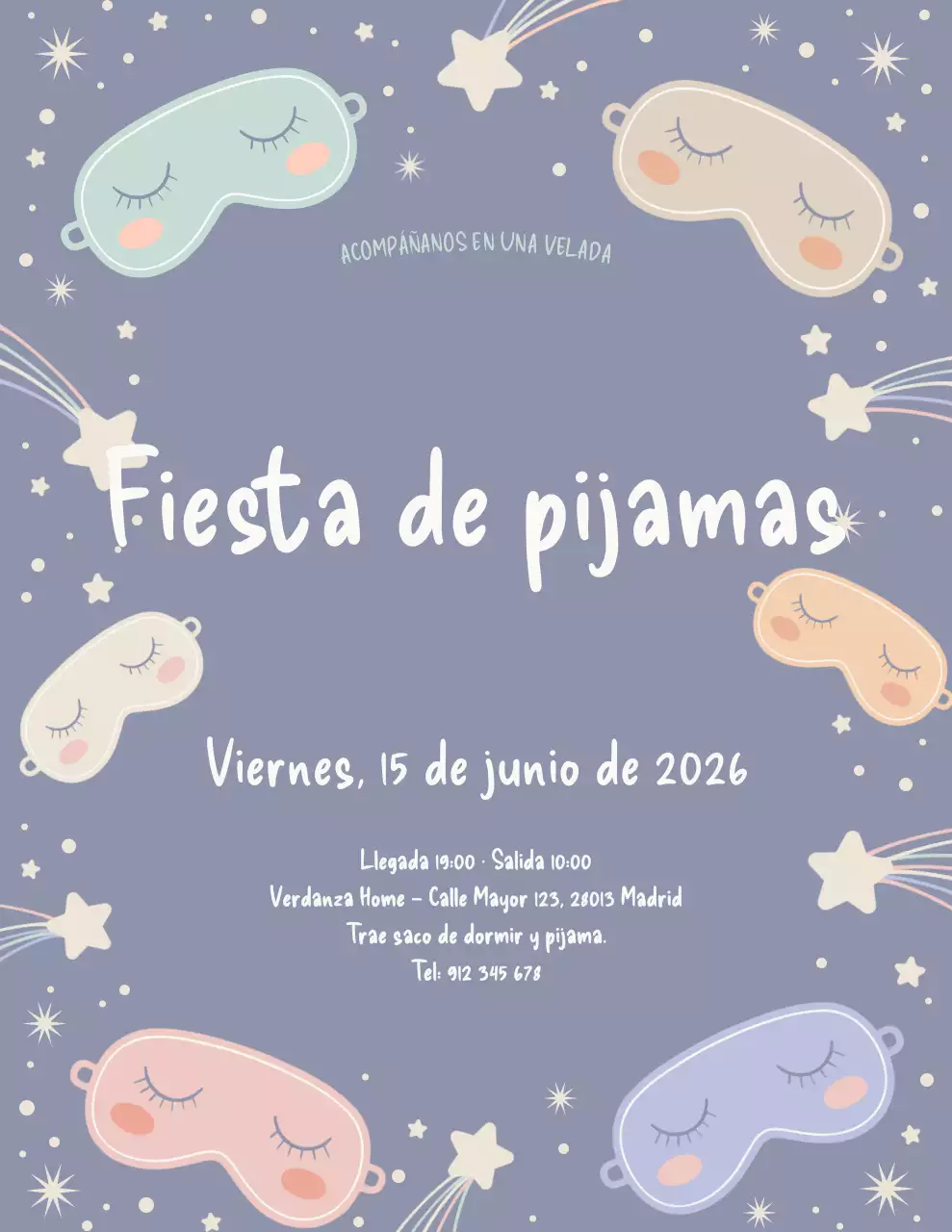 Póster de invitación para fiesta lúdica de color morado