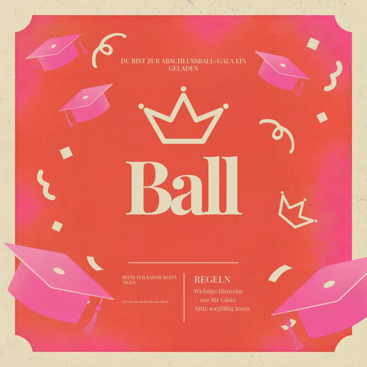 Instagram-Post: Einladung zum Abschlussball im Retro-Stil mit rotem Hintergrund