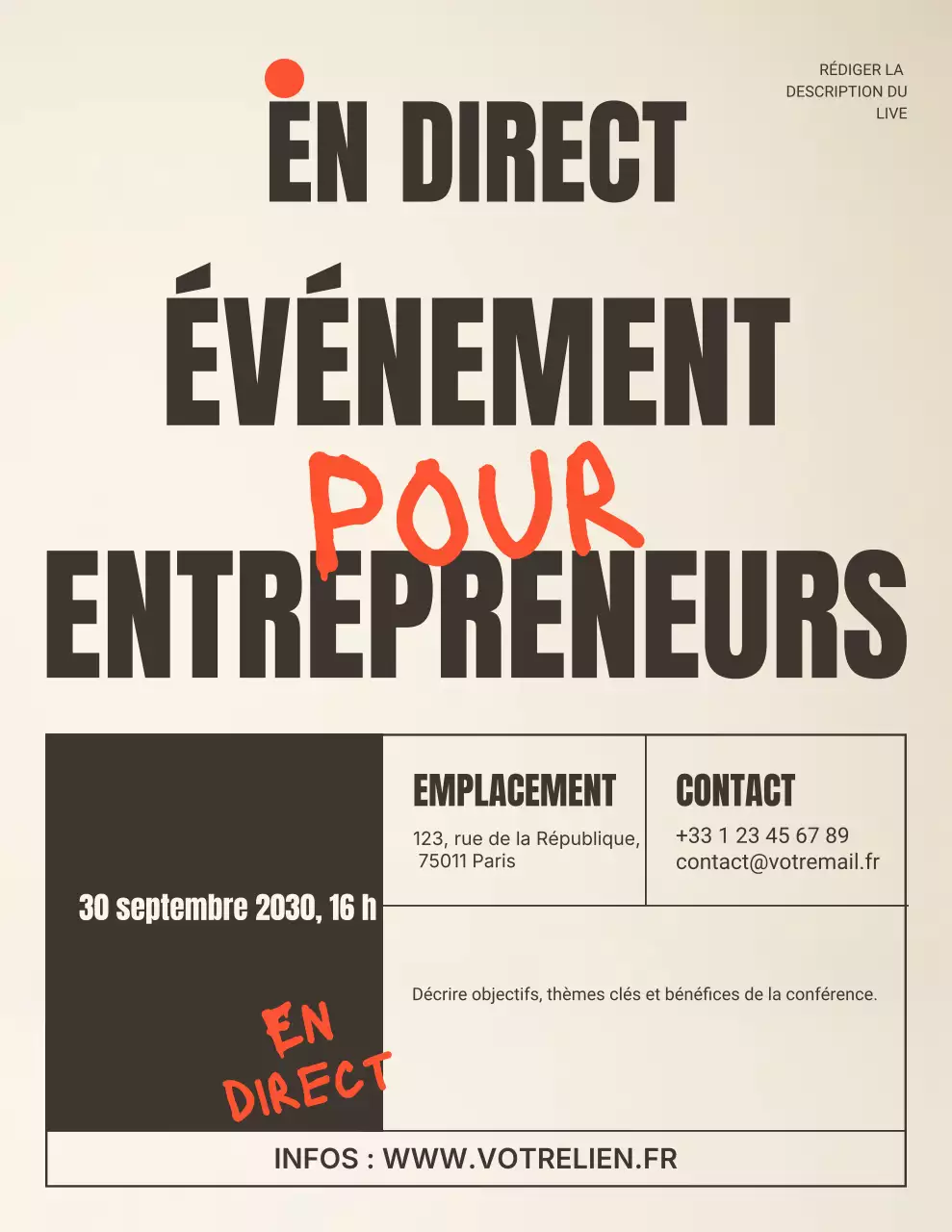 annonce d'événement pour entrepreneurs modernes beiges